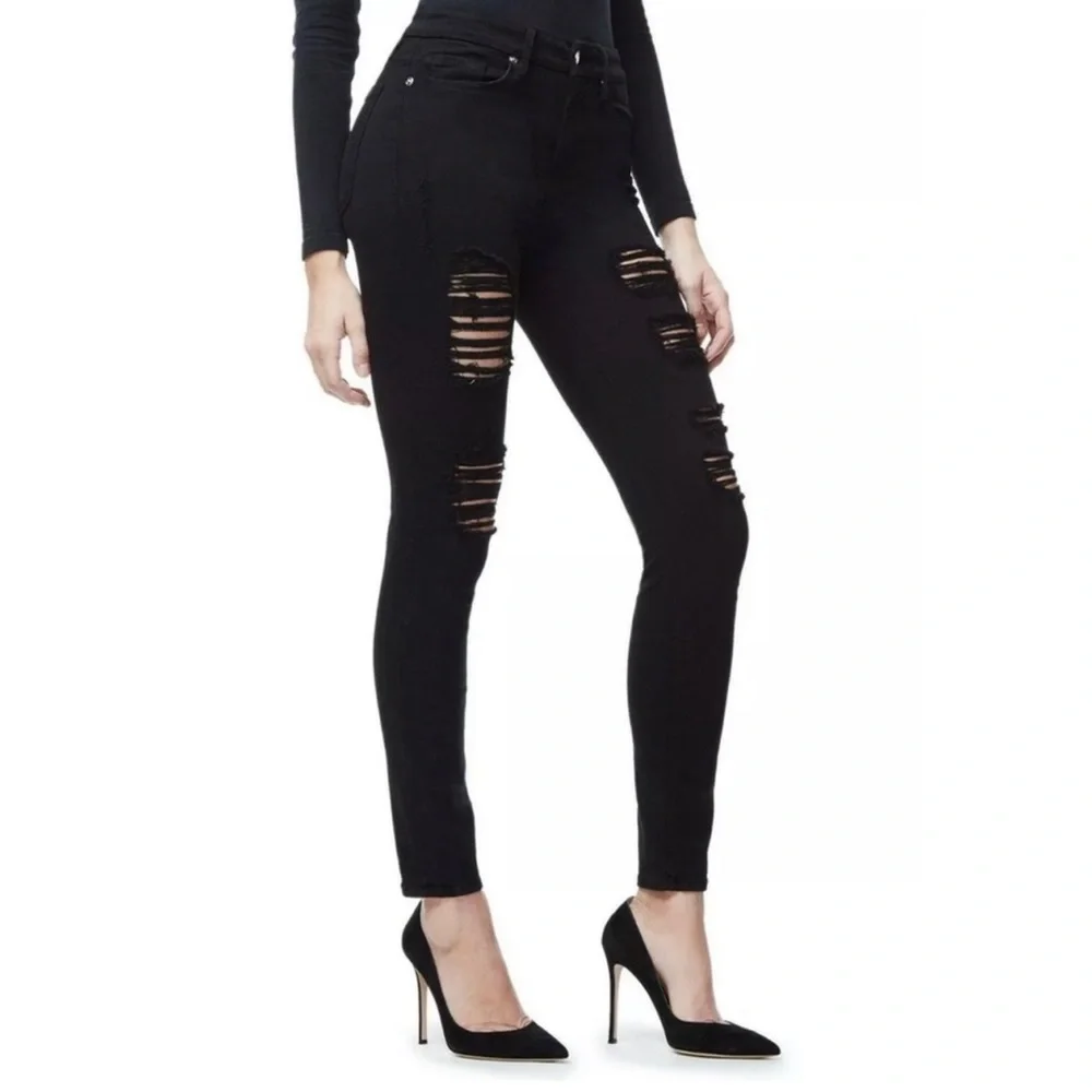 Good‎ American Good Legs Ripped Skinny Jeans Black002